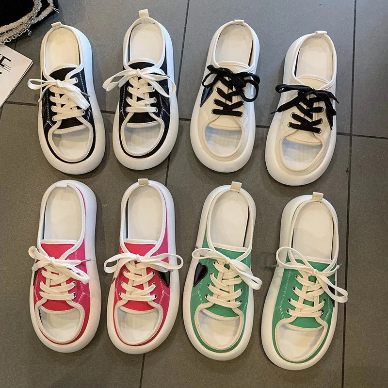 

35-42 Yards Large Size Canvas Toe Half Slippers Women's 2022 Summer New Thick Bottom Fashion Open-toe Women's Sandals