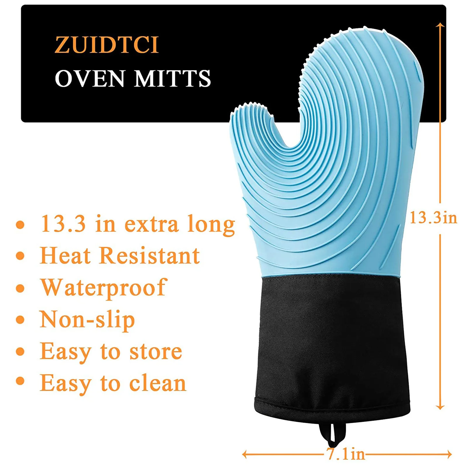 

Flexible Long Pair Quilted Liner Oven Gloves with Silicone 1 Oven Extra Mitts Kitchen，Dining & Bar