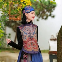 2022 flower embroidery hanfu traditional chinese cotton linen vest coat chinese style loose vest waistcoat sleeveless outwear