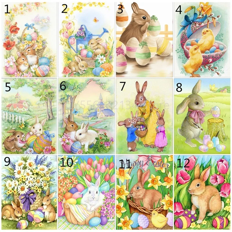 

Easter rabite Picture DIY 5D Diamond Painting Full Round Resin Mosaic Diamond Embroidery Picture Rhinestone Home Decor Gift