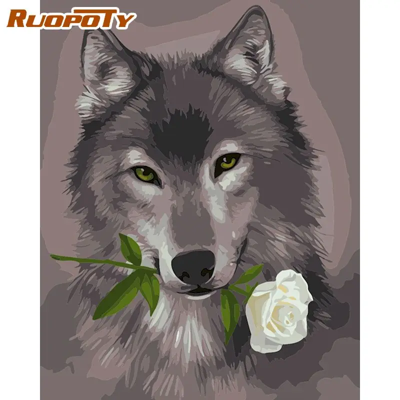 

RUOPOTY DIY Wolf animals Pictures By Number Kits Home Decor Painting By Numbers Animals Drawing On Canvas HandPainted Art Gift