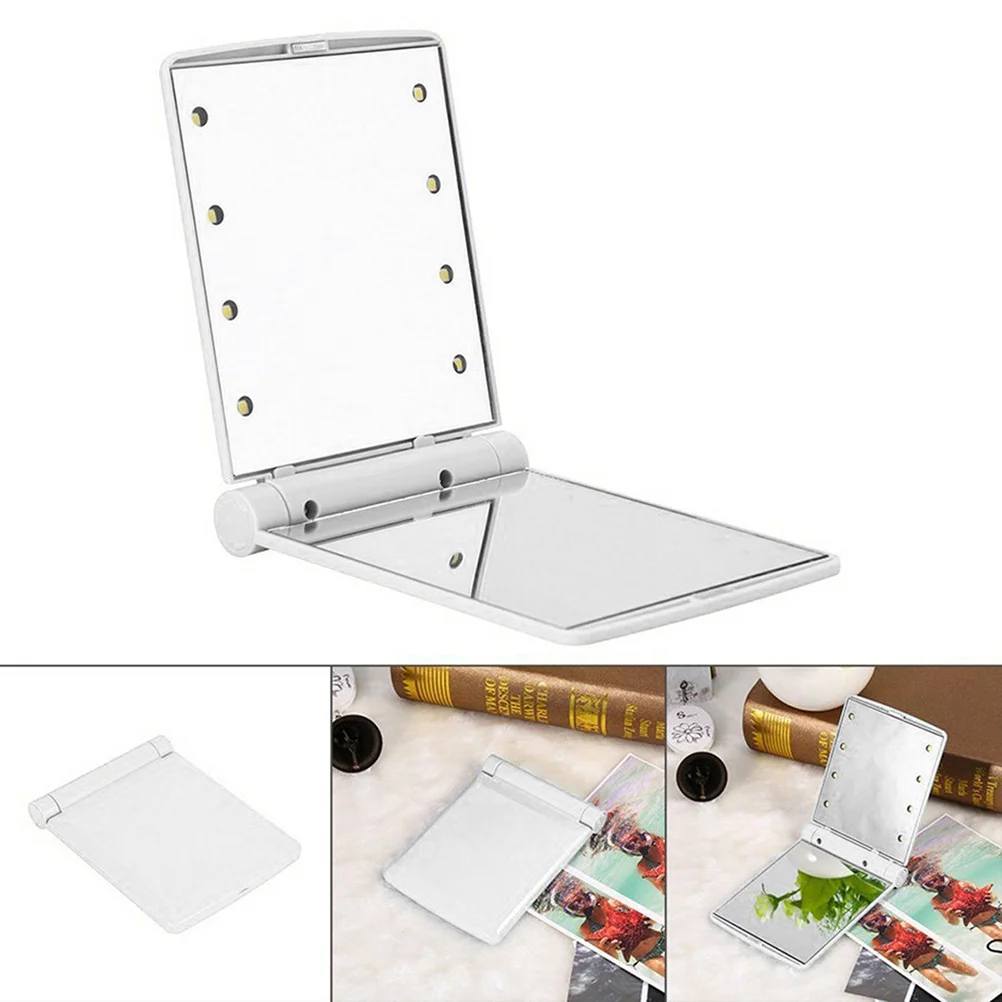 

LED Lighted Makeup Mirror Portable Compact 8-LED Folding Lights Mirrors (White)