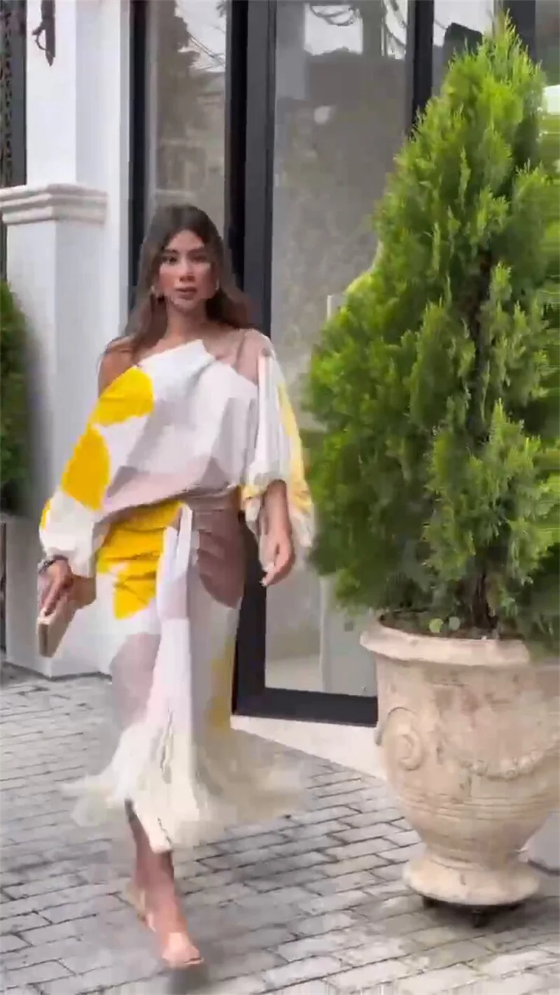 Женская юбка с открытыми плечами Свободный Топ диагональным вырезом и