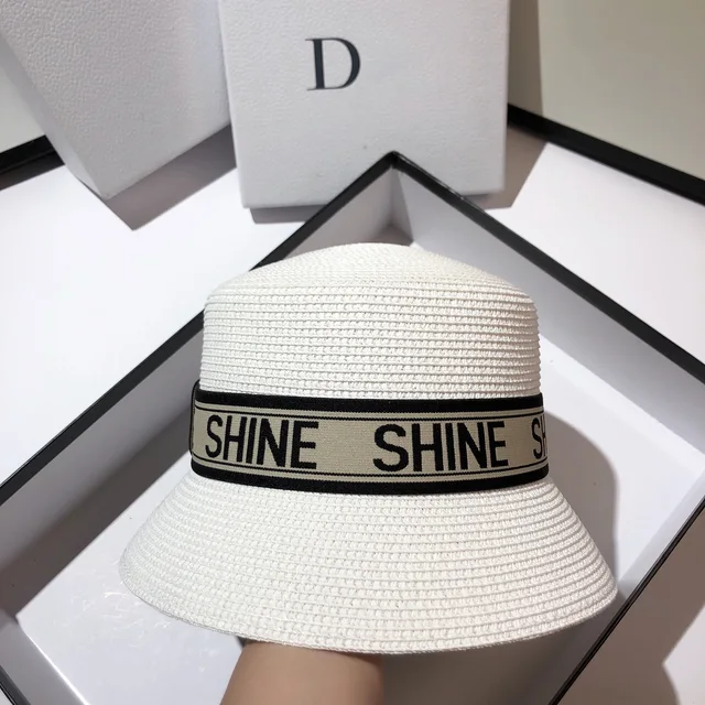 Women Bucket Hat Straw Ribbon Letters 