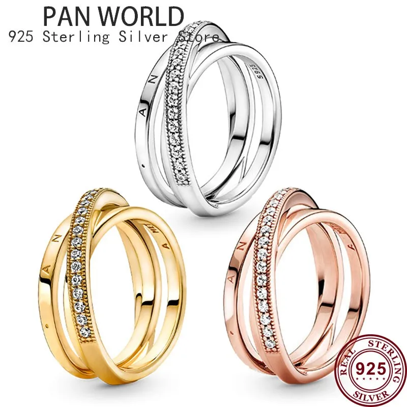 

925 Sterling Silver New Inlaid Three Ring Interwoven Women's Pan Ring Is Suitable For Wedding Gifts, Couples Charm Jewelry