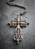 silver color gothic cross necklace fantasy jewelry