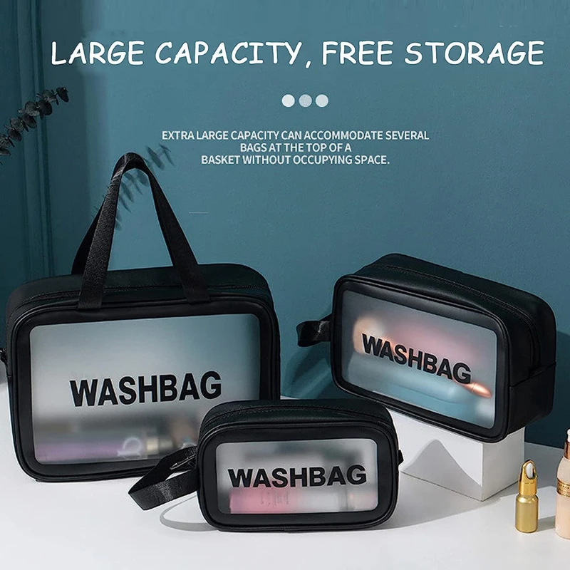 

3Pcs Portable Travel Clear Storage Bag Organizer Bags Waterproof Washbag Transparent Cosmetic Cases Female Wash Kit