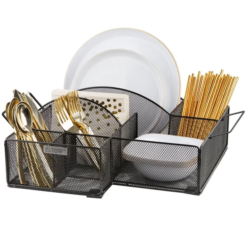 

Для кухни Великолепный Большой черный Органайзер с ручками-идеальный Caddy для тарелок, чашек, салфеток и столовых приборов в кухонном столе