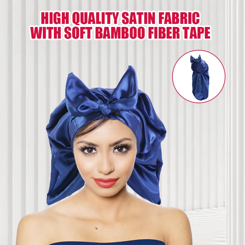S Satin Hair Cap For Sleeping Night Hat Adjusting Haircare Women Headwear Bonnet Turban Coloring Bow Long Tail