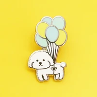 cartoon childlike balloon little white dog hard enamel pin kawaii cute animal dog metal brooch accessories fashion badge jewelry