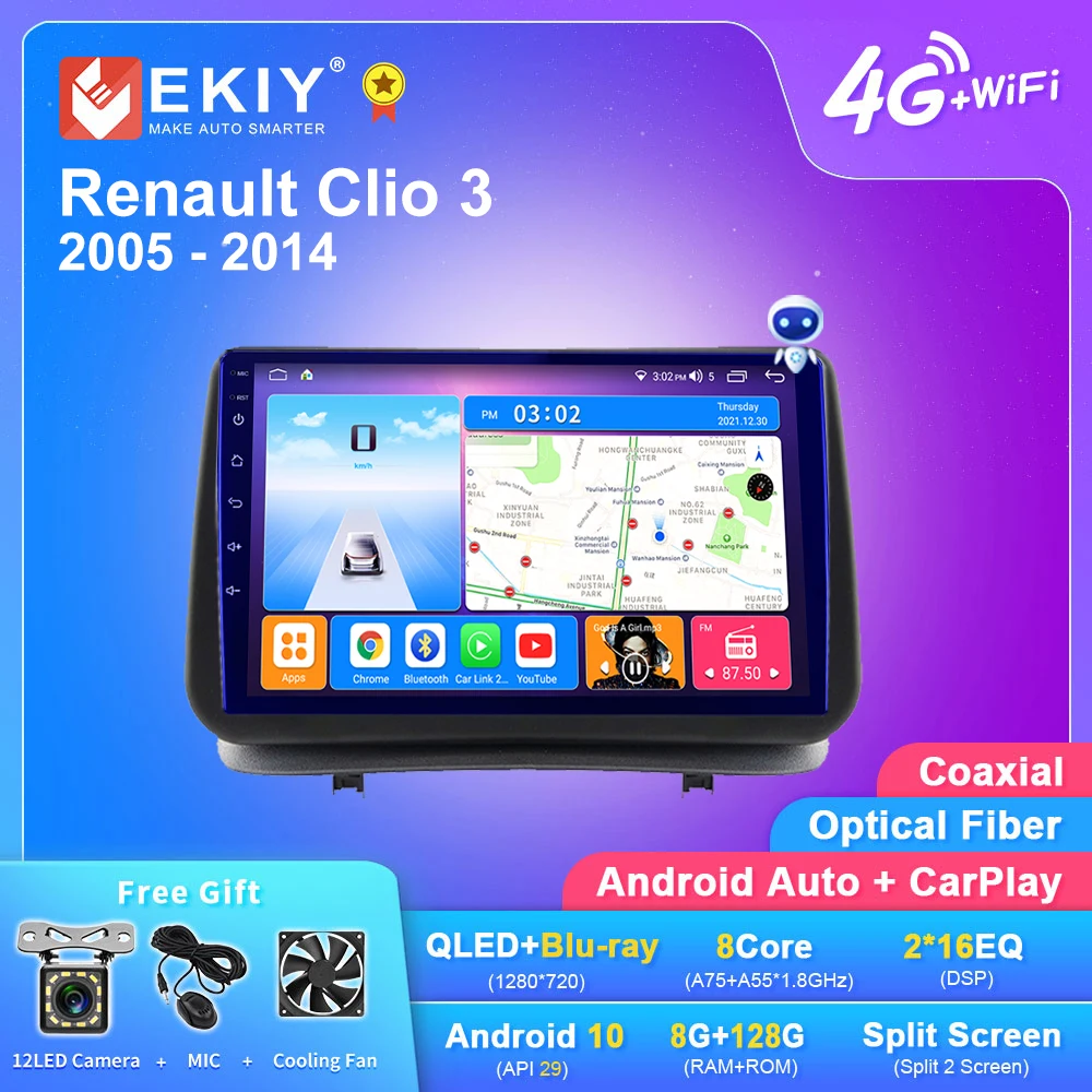 

EKIY T7 QLED DSP Android авто радио для Renault Clio 3 CLIO 3 2005-2014 стерео автомобильный мультимедийный плеер 2din Carplay навигация GPS, DVD