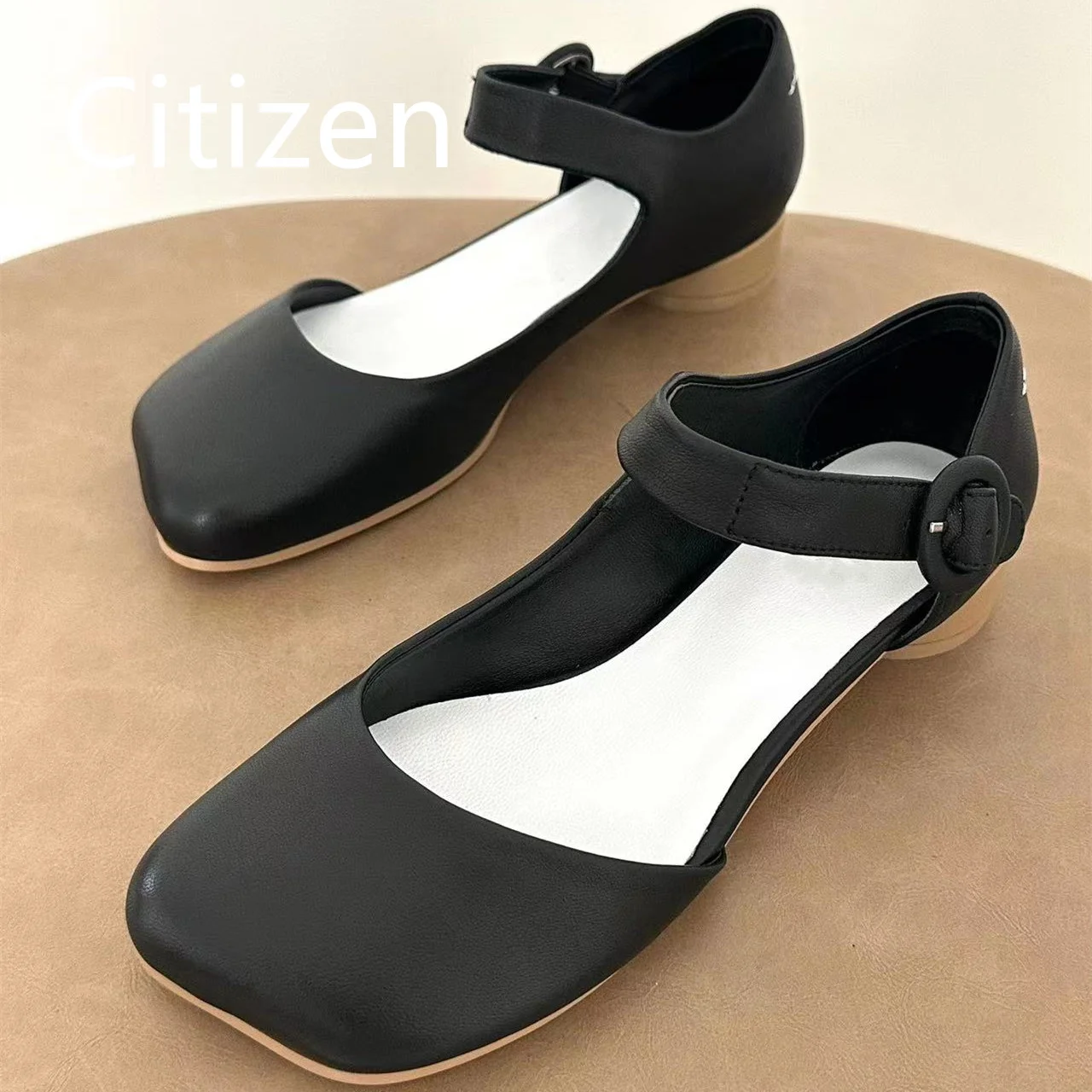 

Women's Mary Jane Single Shoes Retro Style Genuine Leather High Quality Thick Heeled Ballet Shoes Leather Shoes Casual Retro