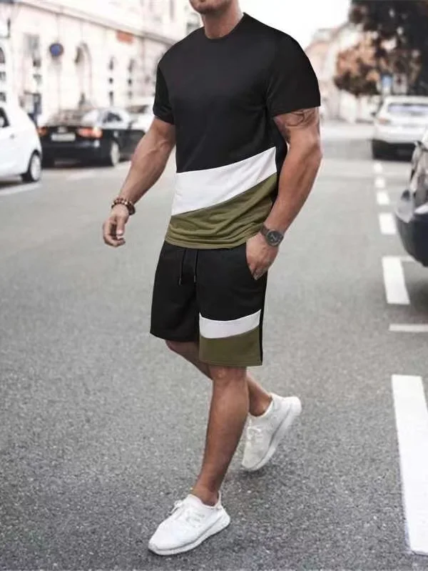 2023 Summer Men's New T-shirt Suit 3D Printed Sportswear Men's Short Suit Casual T-shirt + Shorts 2-piece Men's T-shirt Suit