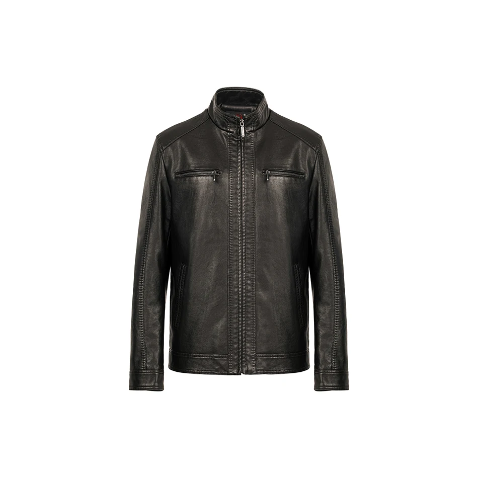 Мужская демисезонная кожаная куртка модная повседневная тонкая