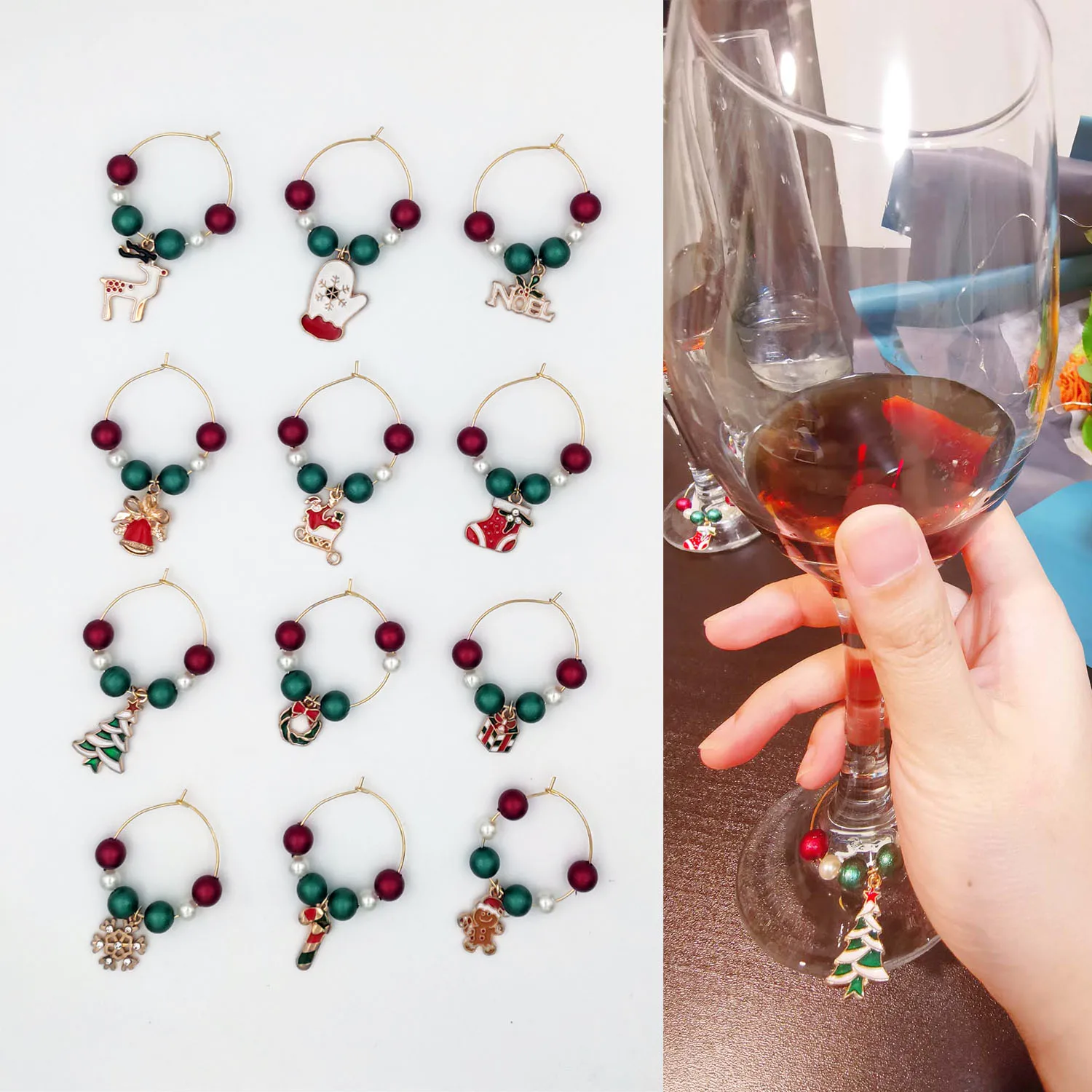 

Набор из 12 подвесок, украшение для вечерние, идеи для рождественских подарков, подвески для вина, идентификатор для стаканов