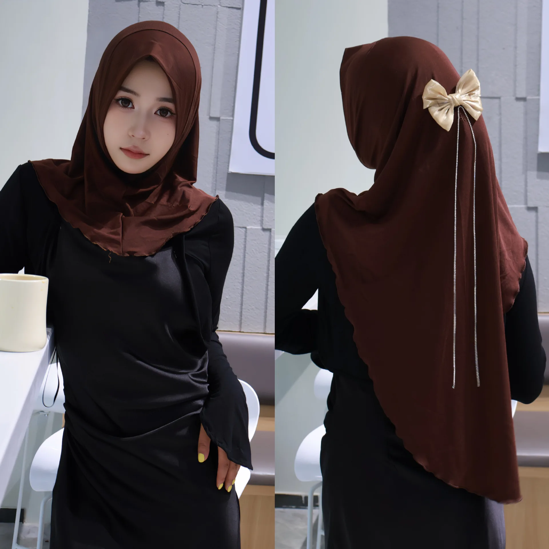 Fashion Bowknot Hijab Women Muslim Instant Scarf Turban Pull On Ready Made To Wear Headscarf One Piece Amira Islam Niqab Nikab