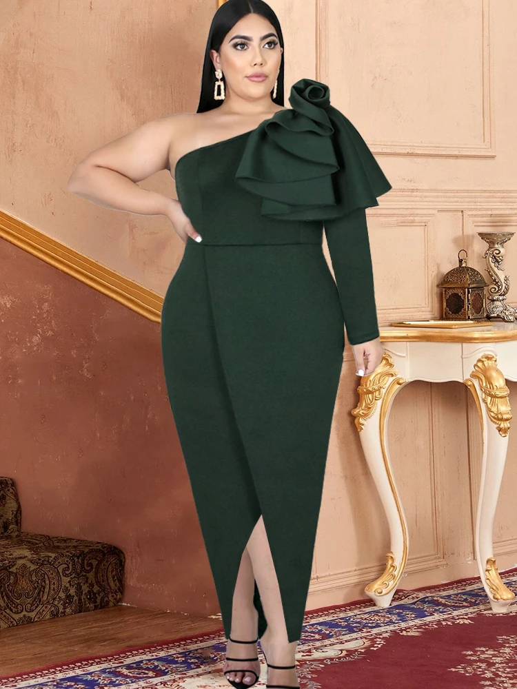 

Женское коктейльное платье на одно плечо, с длинным рукавом