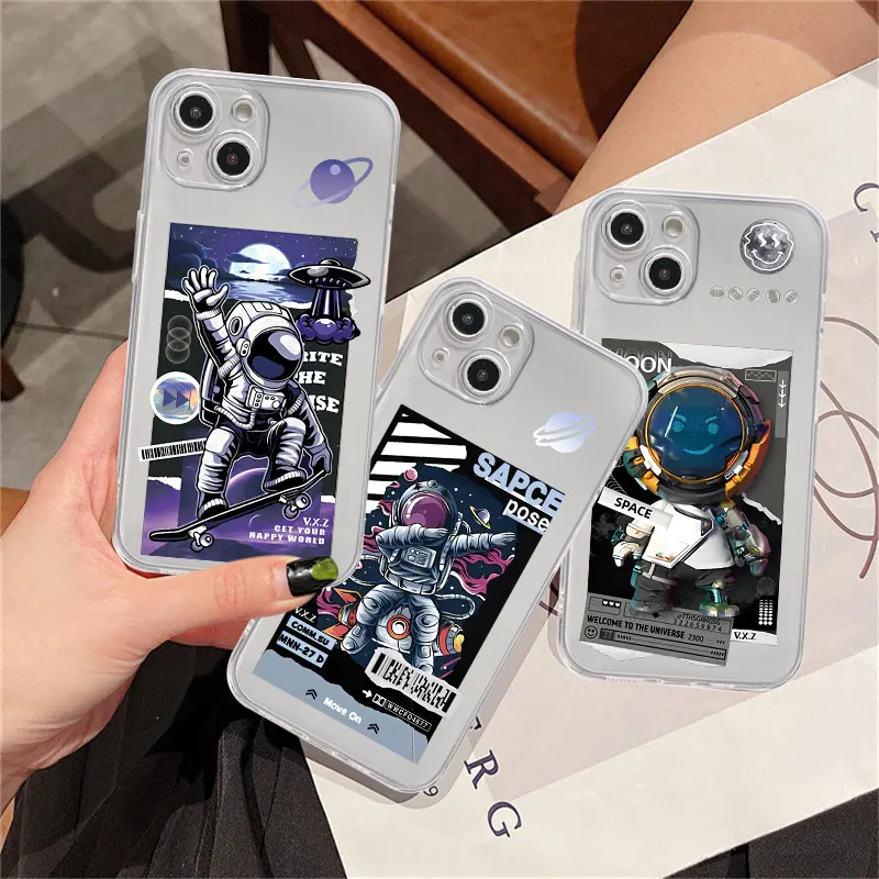 

Clear Case For Apple iPhone 14 11 13 12 Pro 7 8 Plus XR X XS Max 6 6S 13Pro Silicone Phone Cover Cute Astronaut Planet