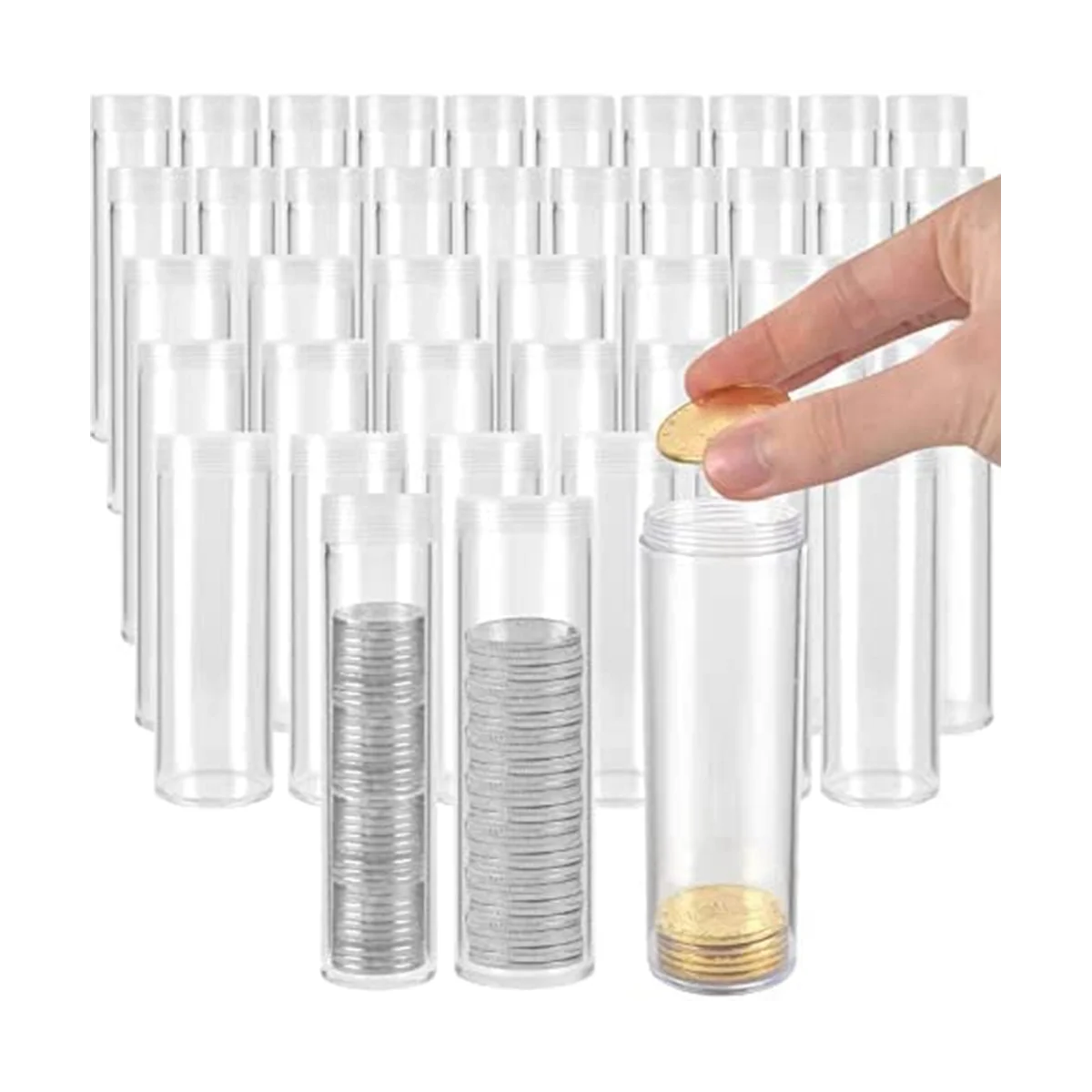 

100Pieces Coin Tubes Assorted Sizes 10 Half-Dollar Coin Storage Tubes 60 Coin Storage Tubes Pennies 30 Quarter Coin Tube