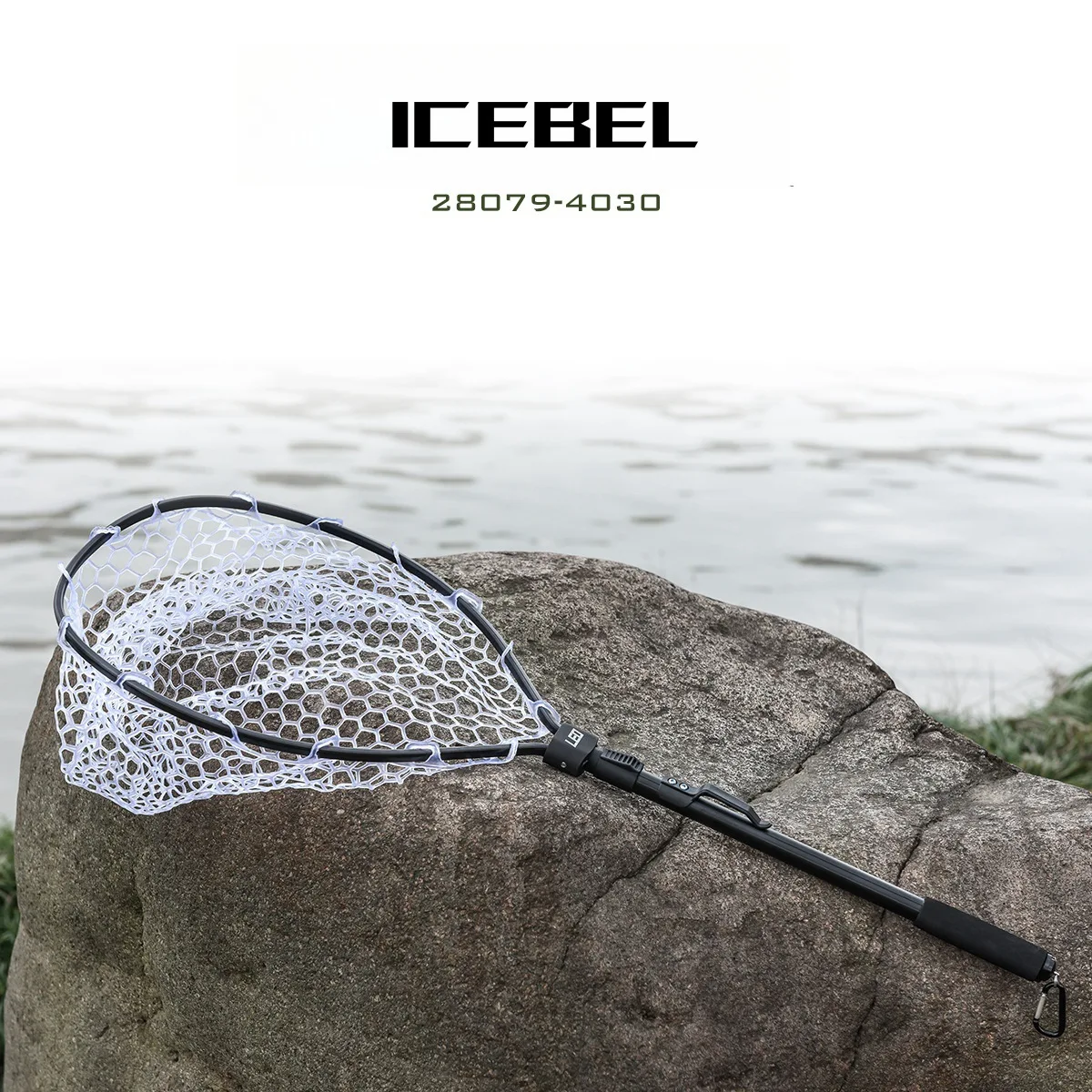 Фото ICEBEL Портативная алюминиевая складная телескопическая рыболовная сачка диаметром 85 см, быстрая установка для ловли на плоту нахлыстом, резиновая сетка №1