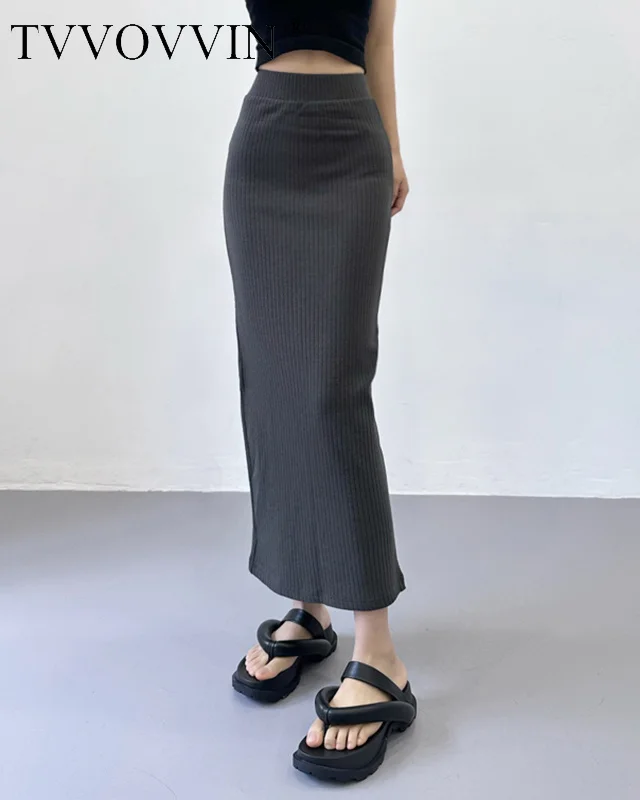 

TVVOVVIN Autumn Women's Elastic High Waist Sexy Split Wrapped Hip Knitted Half Skirt Elastic Spicy Girls Fashion Half Skirt 60SZ