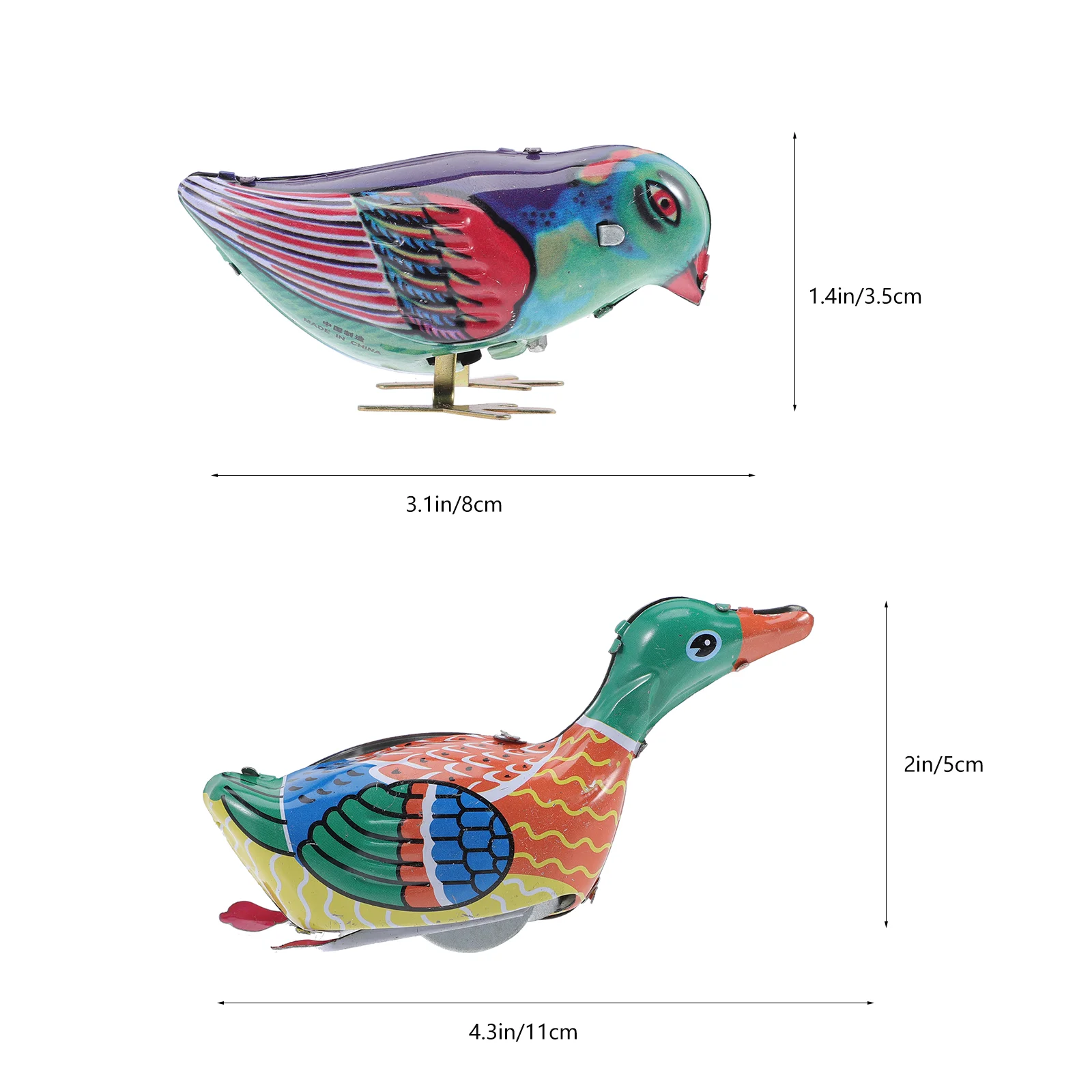 

2 Pcs Wind-up Toy Metal Toys Duck Model Windup Kids Wrought Iron Vintage Clockwork Party Toddler Crawling