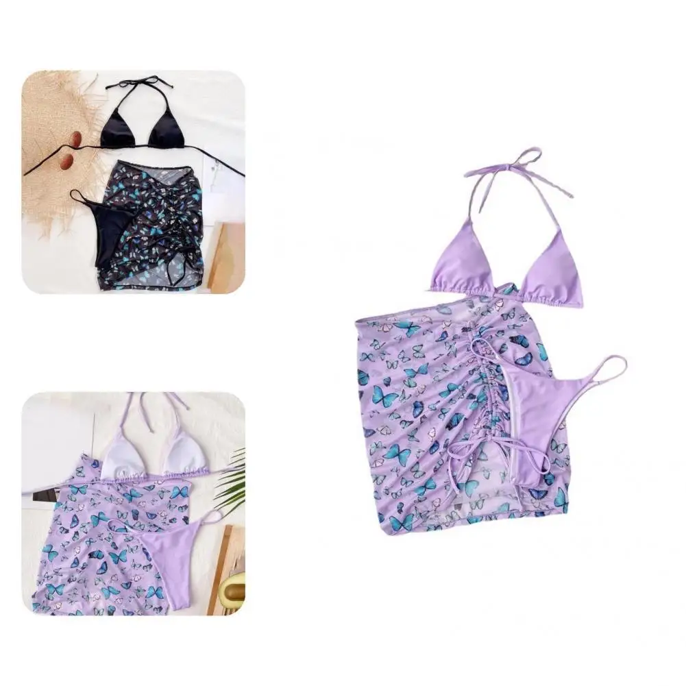

Mini Skirt 3 Pcs/Set Chic Soft Summer Swimwear Set Backless Swimming Skirt Padded for Swimming