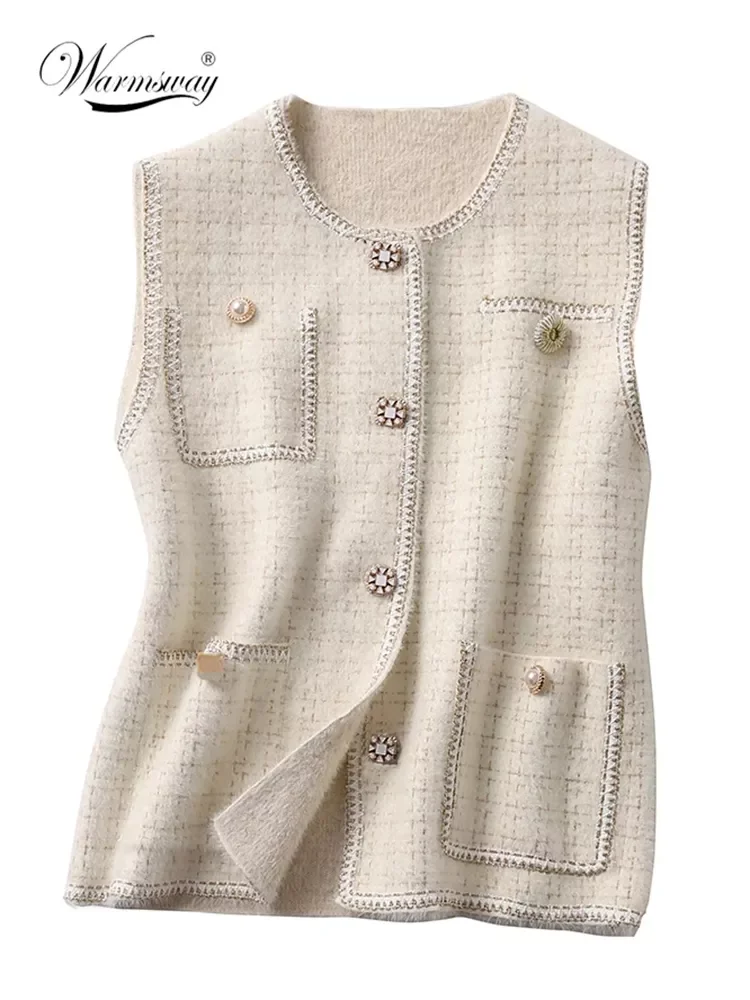 

Spring Women Vest Faux Mink Fur Luxurious Single-Breasted Waistcoat Knitted Sweater Vest Sleeveless Oversized Jacket C-260