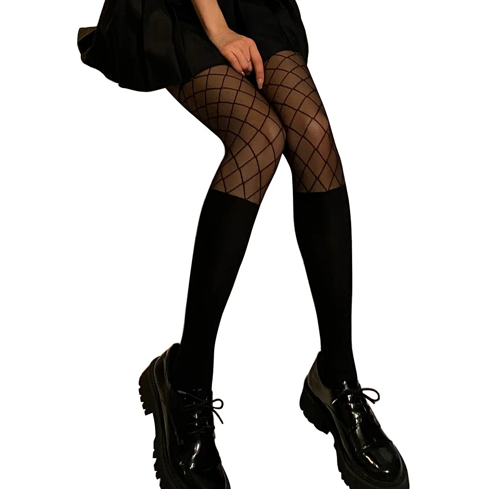 Женские ложные комбинированные шелковые носки с клетчатым узором без зачистки