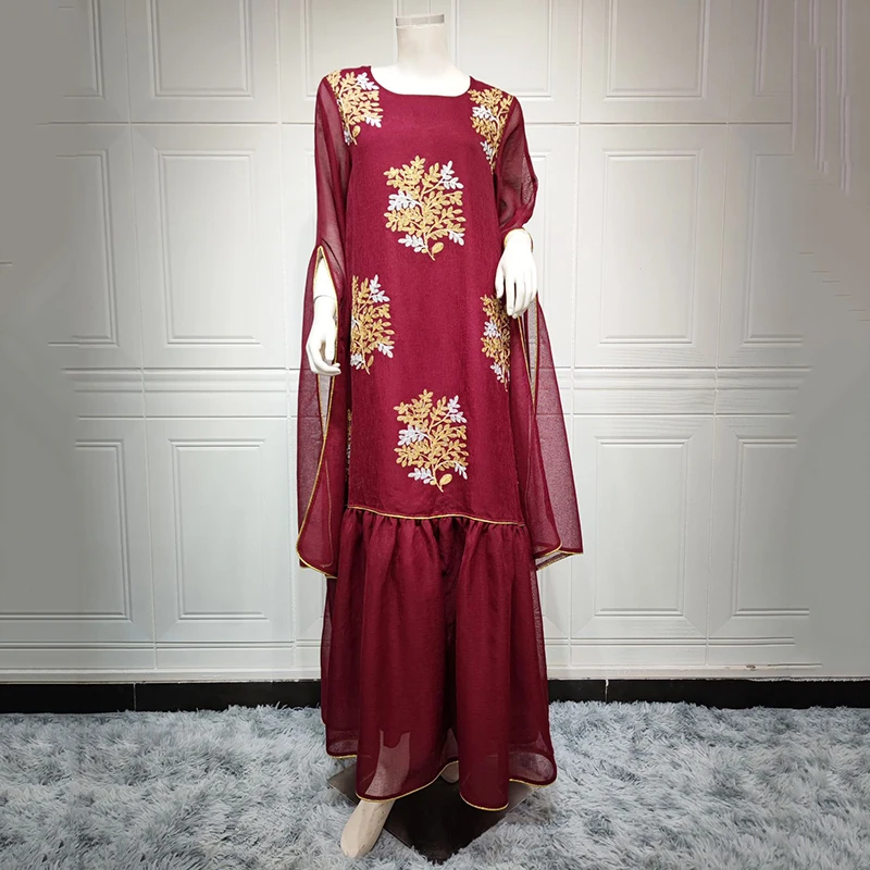 Mesh Embroidery Lace Abayas For Women 2022 Long Sleeve Solid Color Tunic Muslim Eid Mubarak Arab Dubai Ladies Islam Abaya Turkey