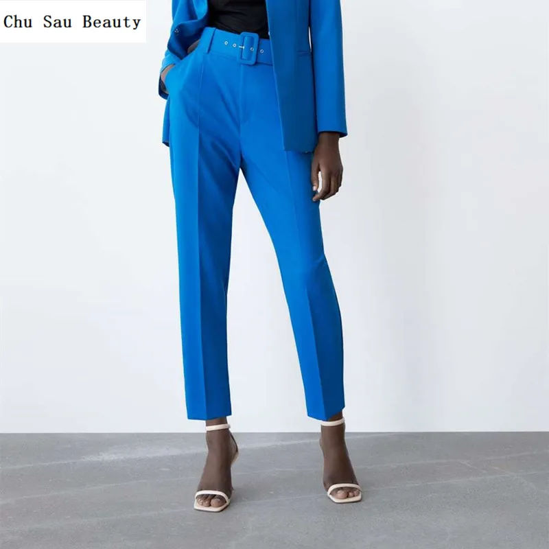 

Chu Sau Beauty 2022 ZA New Women Sapphire Lined Belted Trousers Spring&Autumn Fashion Trend High Street All-Match Slim Trousers