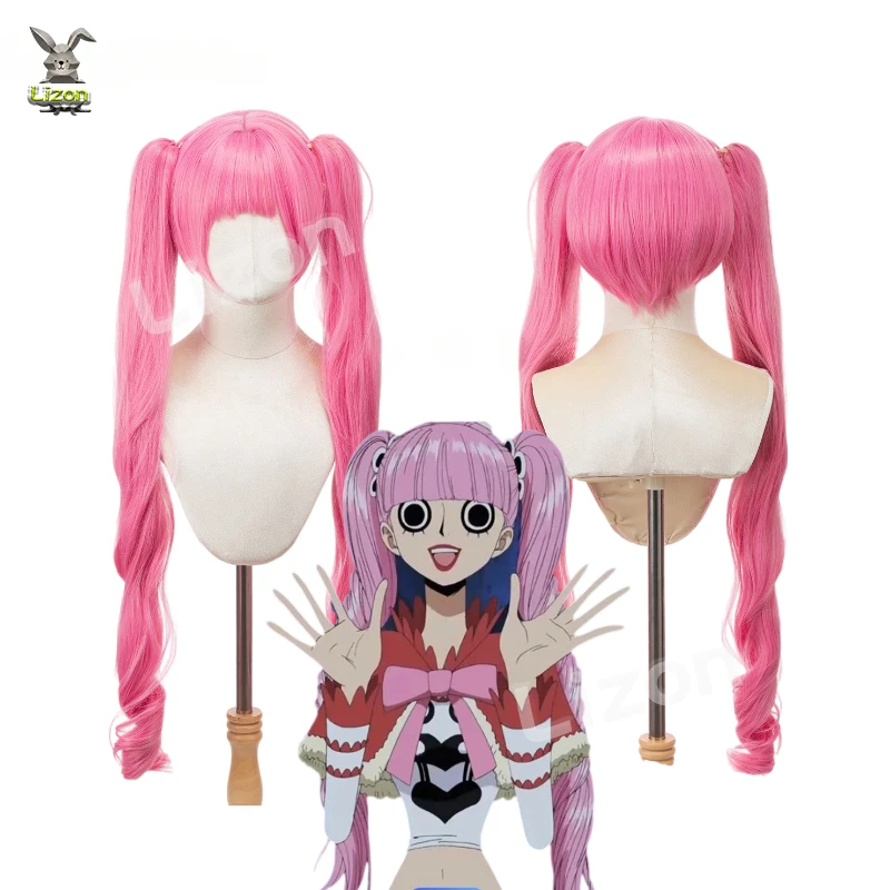 Парик для косплея Perona аниме длинные розовые завитки с хвостиками термостойкие