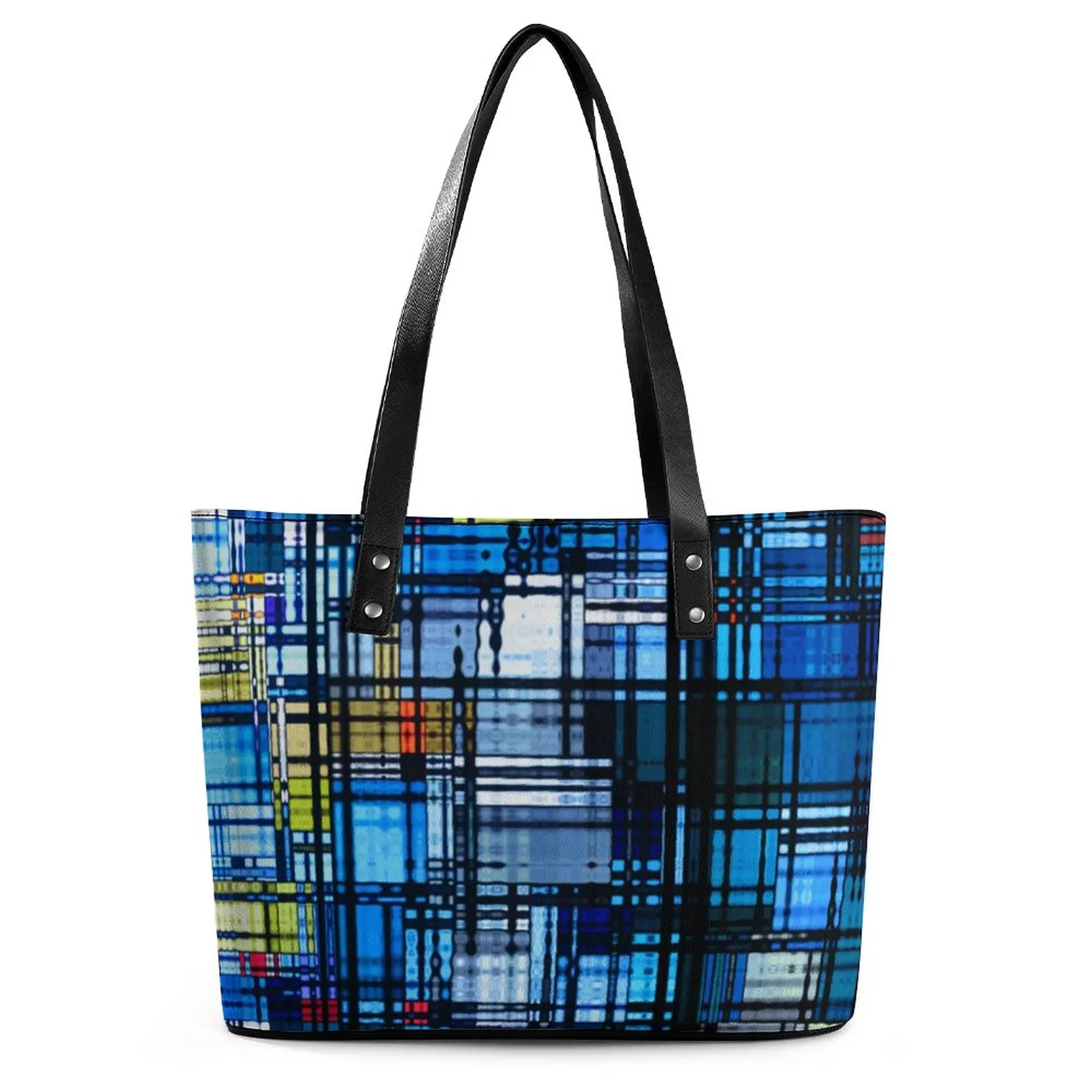 

Colorful Retro 60s Handbags Modern Abstract Print PU Leather Shoulder Bag Lady Beach Designer Tote Bag Ziplock Cute Shopper Bags