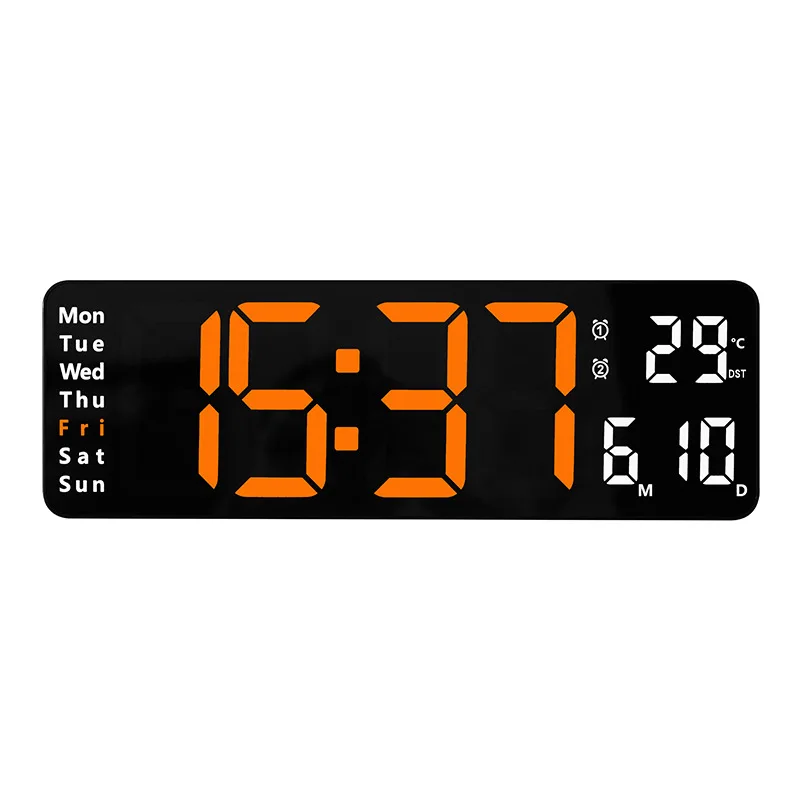 Large LED Digital Wall Clock Remote Control Temp Date Week Display Memory Table Wall-mounted Dual Electronic Alarms Clocks images - 6