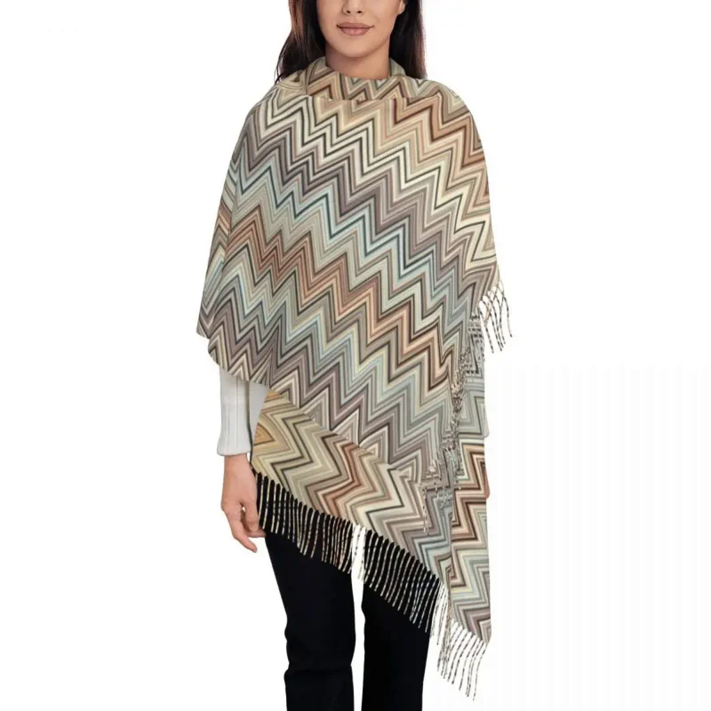 

Zig Zag Multicolor Tassel Scarf Women Soft Camouflage Contemporary Shawls Wraps Ladies Winter Scarves