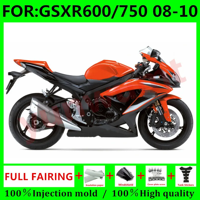 

Motorcycle Injection mold Fairings for SUZUKI GSXR600 GSXR750 2008 2009 2010 K8 K9 GSXR 600 750 08 09 10 Fairing orange black