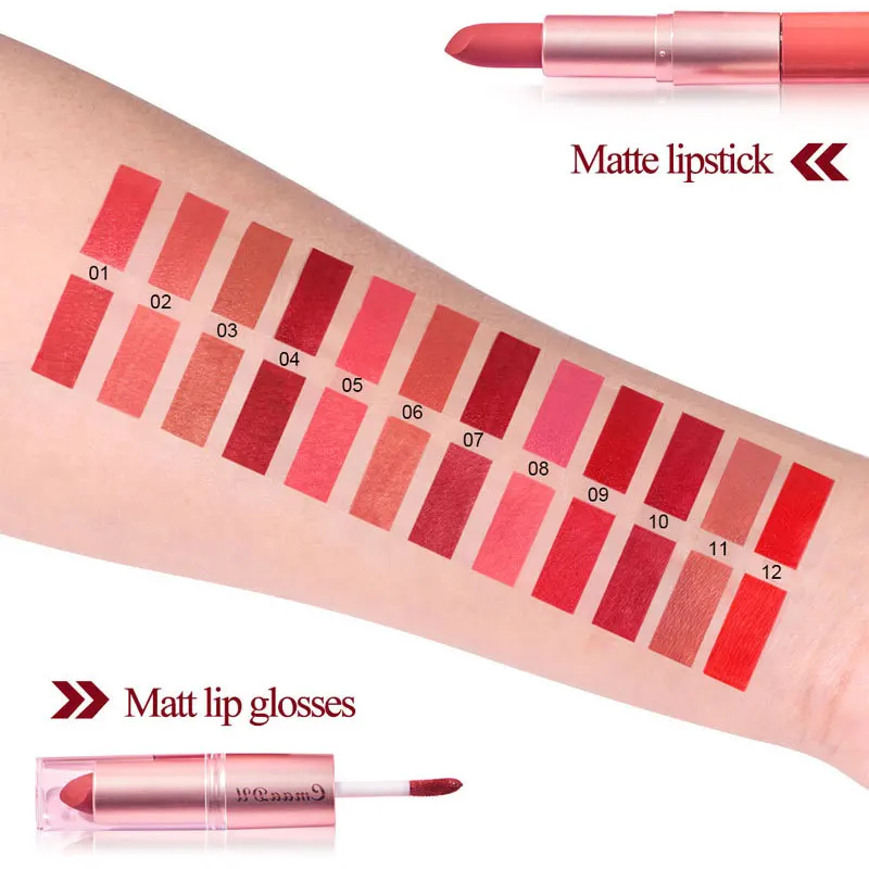 Набор из 3 предметов двусторонняя губная помада и блеск для губ долговечная