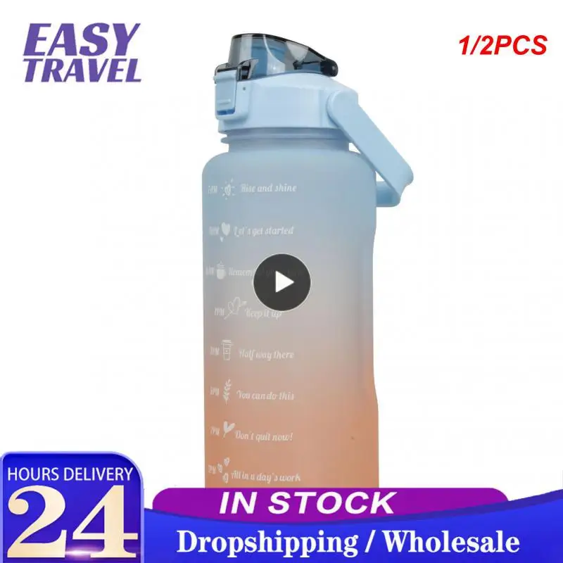 

1/2PCS Water Bottle with Straw Portable Travel Camping Bottles Fitness Bike Cup Summer Cold Water Jug with Time Marker Reusable