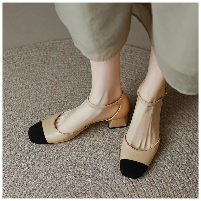 

Сандалии Xiaoxiangfeng Baotou женские, босоножки с квадратным носком, ремешок с пряжкой, цветной блочный толстый каблук, лето 2022