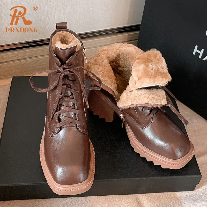 

PRXDONG New Brand 2023 Fashion Winter Winter Snow Boots Chunky High Heels Platform Black Brown Dress Party Casual Ankle Boots 40