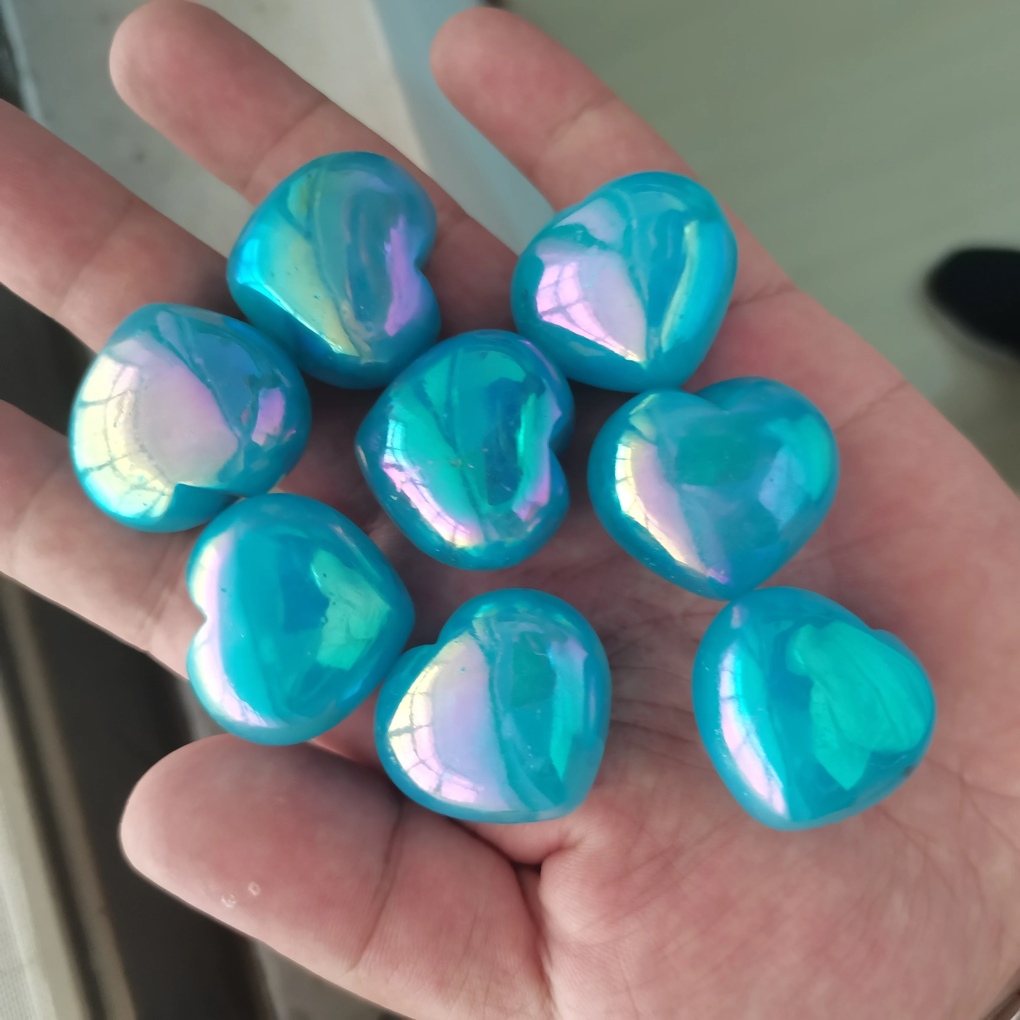 

7pcs 30mm Electroplate Aura Natural Blue Crystal Heart Shaped Mineral Quartz Raw Healing Stone Rock Crystals and Stones Healing