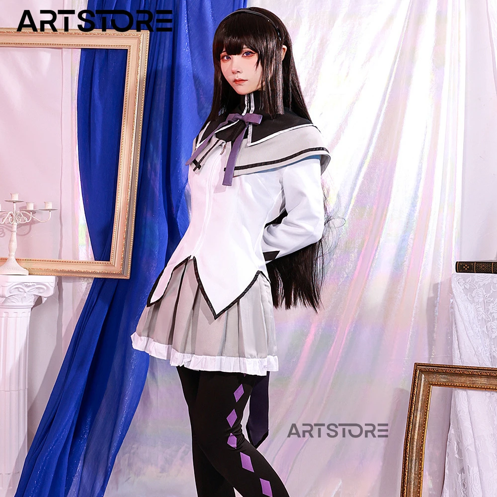 Волшебная девушка Puella Magi Madoka Magica Homura Akemi Косплей Костюм Боевая форма парик носки