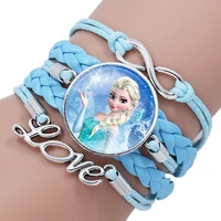 disney anime frozen elsa anna gemstone wristband bracelet korean fashion women leather bracelet wrist chain girls birthday gift