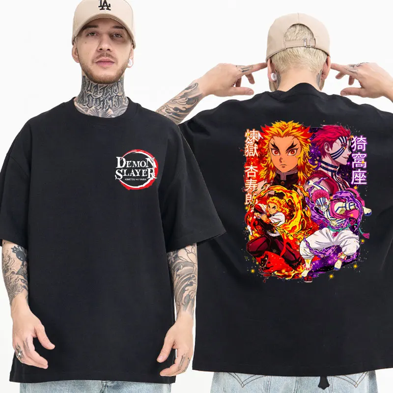 

Футболка с изображением рассекающего демонов, 100% хлопок, летняя рубашка с коротким рукавом, с аниме Rengoku Kyoujurou Nezuko Ninja, одежда Y2k в стиле Харад...