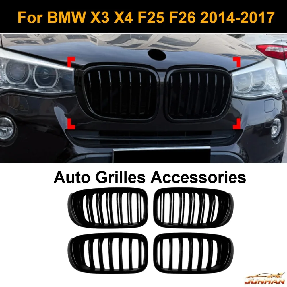 Фото Для BMW X3 X4 F25 F26 2014-2017: Передняя решетка радиатора с двойными линиями, замена гоночной решетки, аксессуары для авто №5