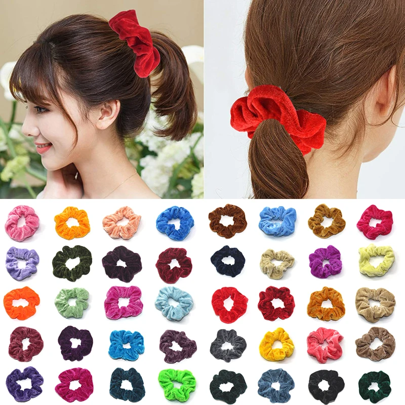 

50/60 Colors Vintage Hair Scrunchies Stretchy Velvet Scrunchie Pack Women Elastic Hair Bands Plain Rubber Hair Ties Nice-looking