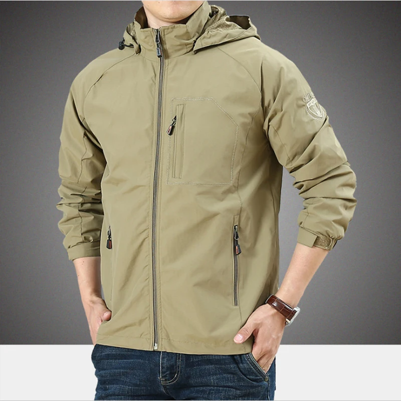 US Hot Sale Mens Outdoor Hiking Jackets Summer Military Multi-pockets Tactical Hunting Fishing Waterproof Hooded Thin Jacket Men