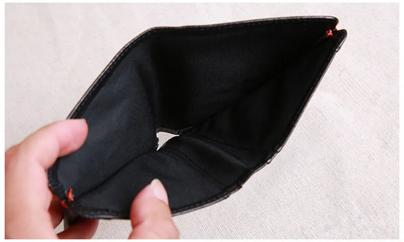 Casual simple genuine leather men's black small wallet natural first layer cowhide teens short minimalist card holder purse