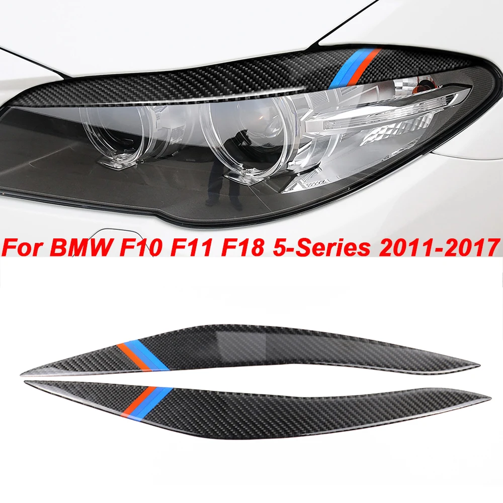 Faros delanteros de fibra de carbono, cejas, párpados, cubierta embellecedora, pegatina para BMW F10, F11, F18, serie 5, 2011-2017