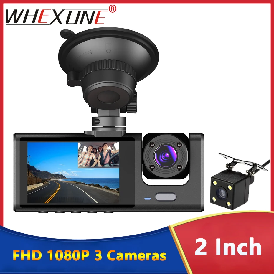

2 Inch Dash Cam 1080P Video Recorder 3 Channel Car DVR Dashcam Rear View Camera with Back Lens Night Vision For Truck Tax Uber